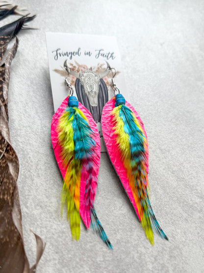 Neon Feather Earrings | Pink