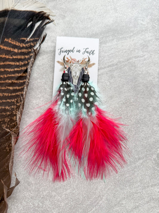 Neon Feather Earrings | Red + Mint