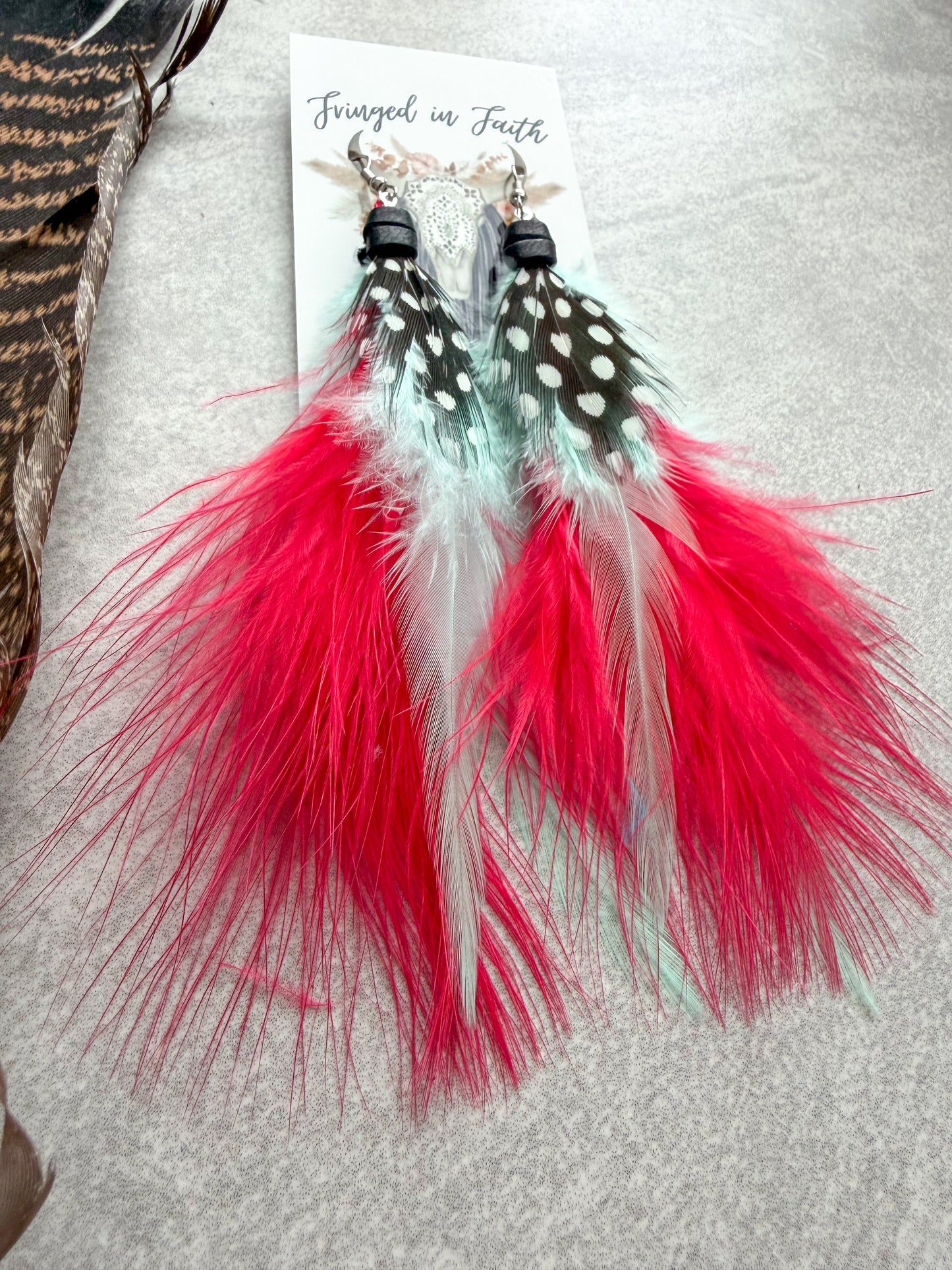 Neon Feather Earrings | Red + Mint