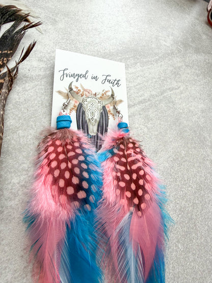 Neon Feather Earrings | Blue + Coral