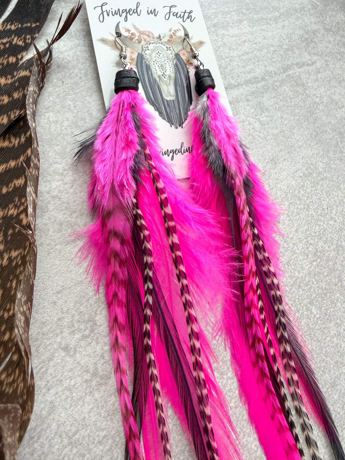 Neon Feather Earrings | Pink + Black