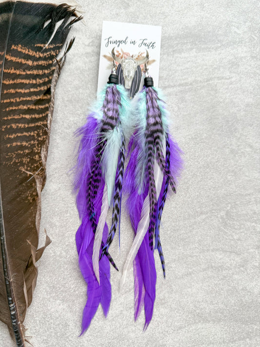Neon Feather Earrings | Purple + Mint