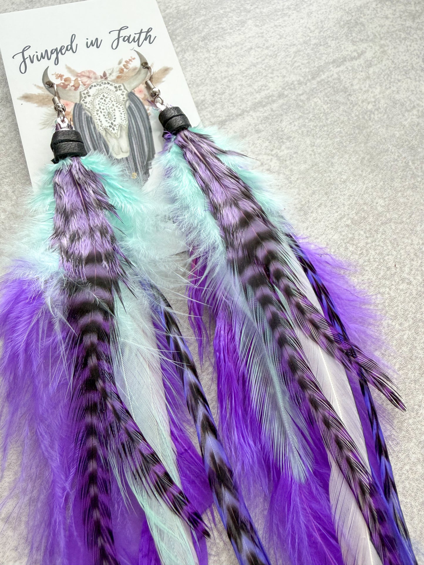 Neon Feather Earrings | Purple + Mint