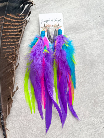 Neon Feather Earrings | Rainbow