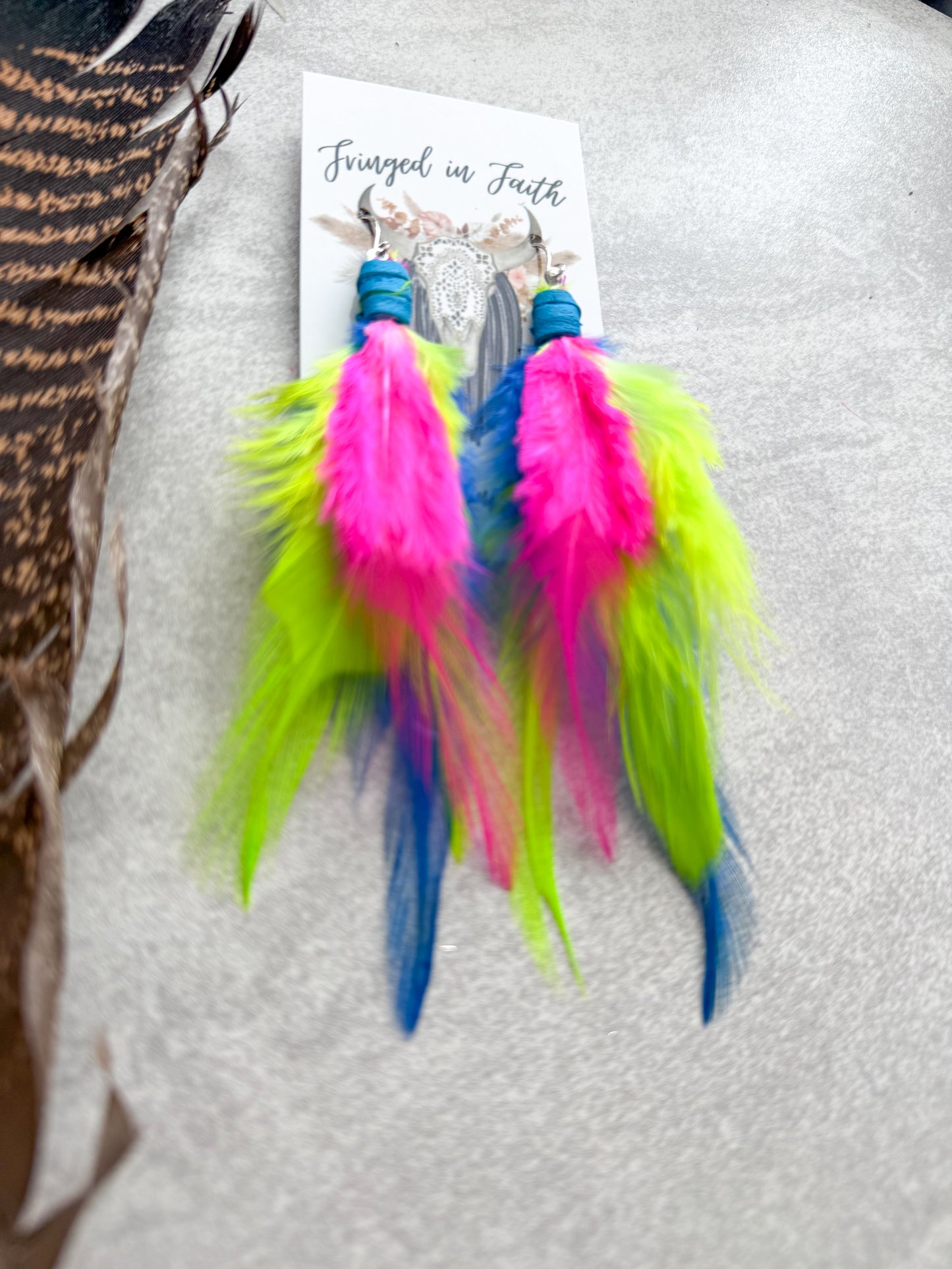 Neon Feather Earrings | Rainbow