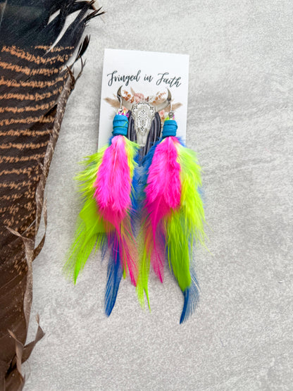 Neon Feather Earrings | Rainbow