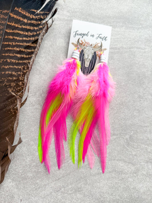 Neon Feather Earrings | Rainbow
