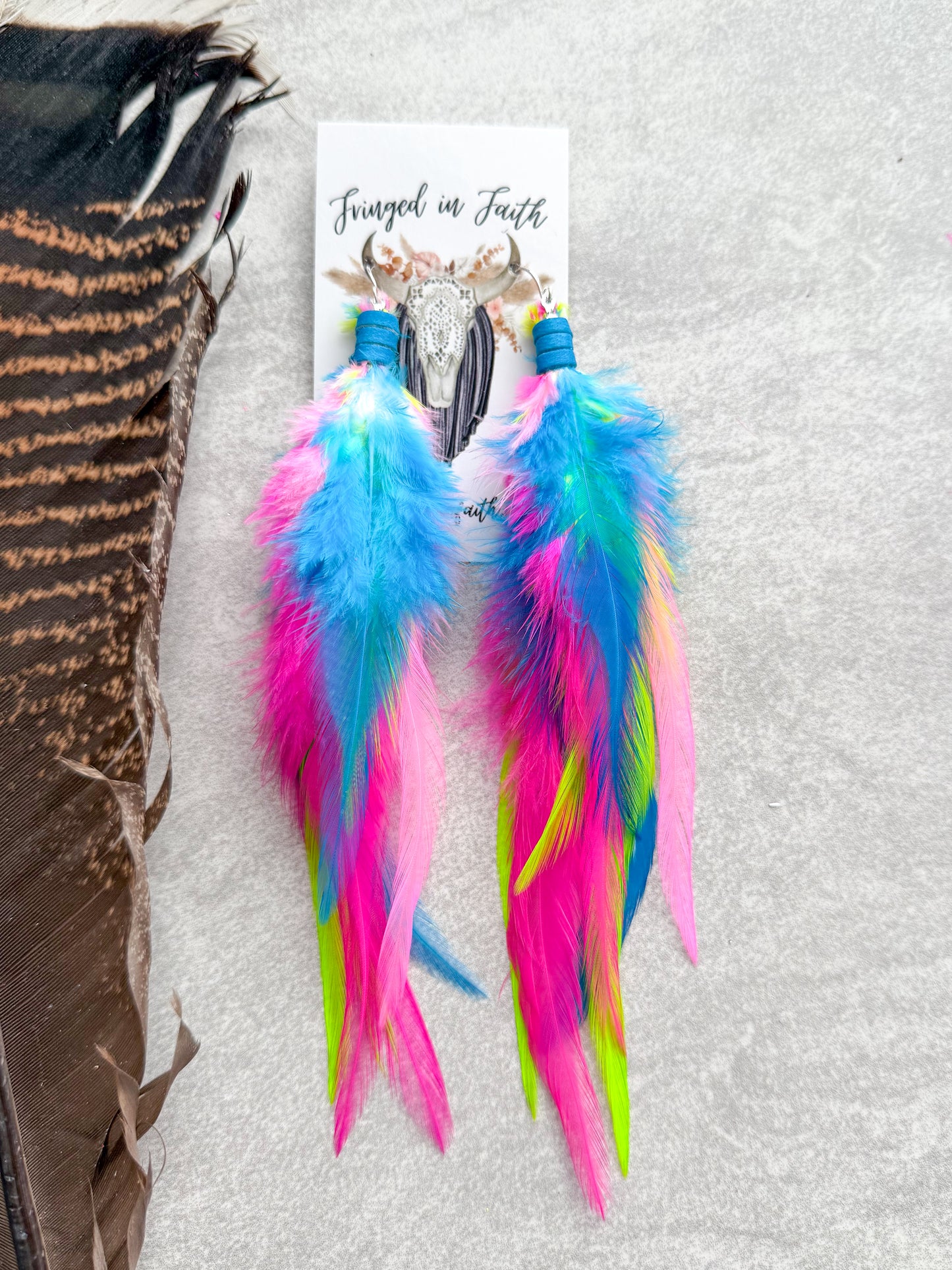Neon Feather Earrings | Rainbow