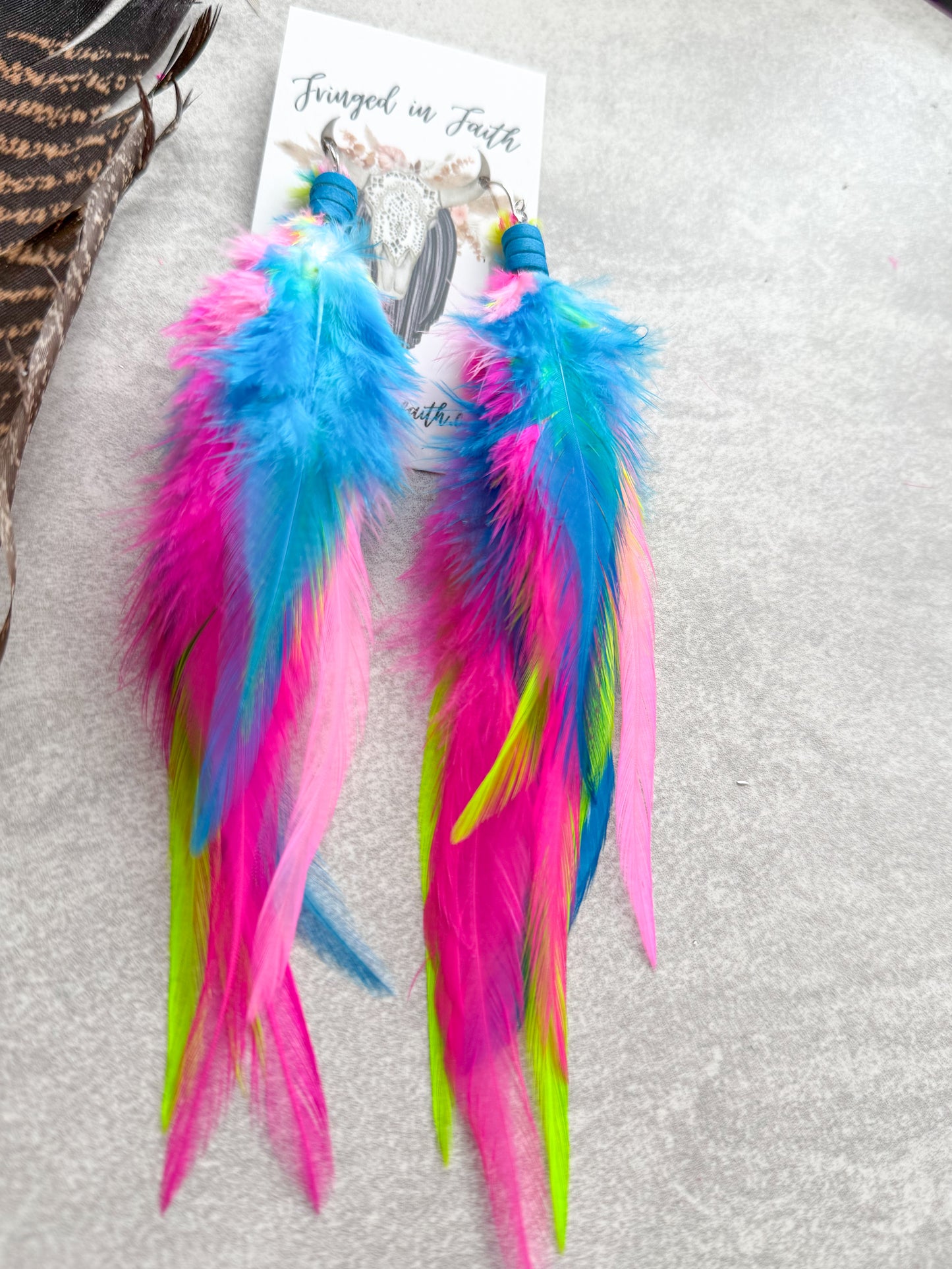 Neon Feather Earrings | Rainbow