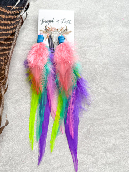 Neon Feather Earrings | Rainbow