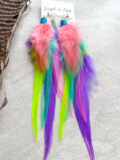 Neon Feather Earrings | Rainbow