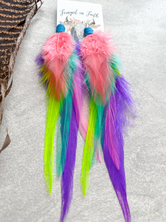 Neon Feather Earrings | Rainbow