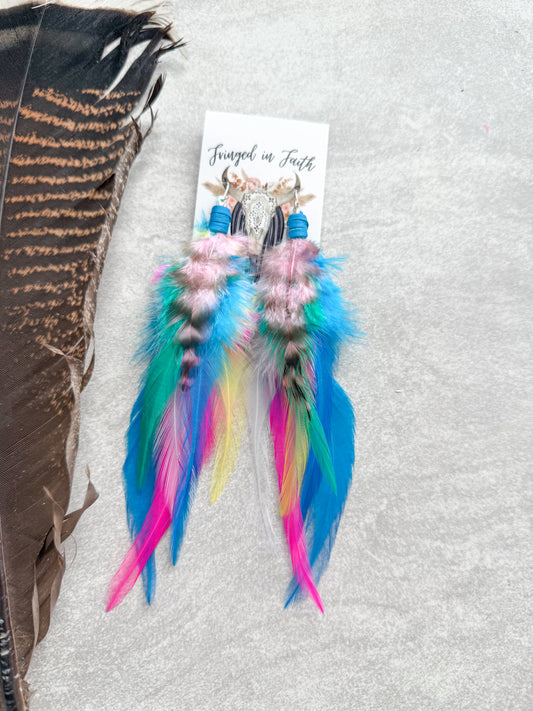 Neon Feather Earrings | Rainbow