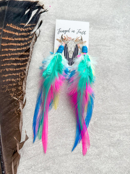 Neon Feather Earrings | Rainbow