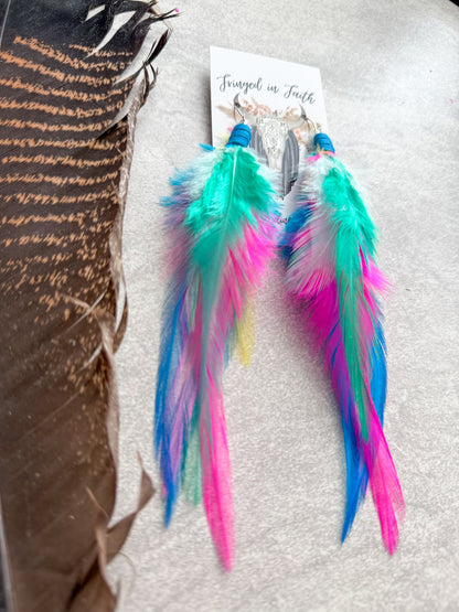 Neon Feather Earrings | Rainbow