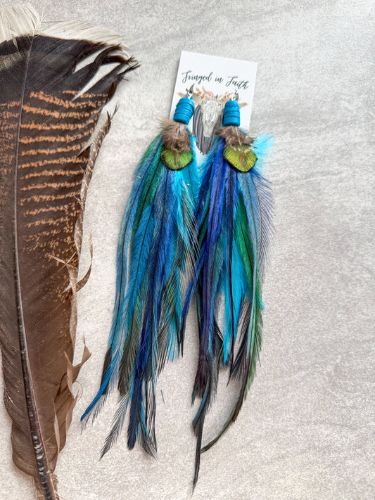 Feather Earrings Blue