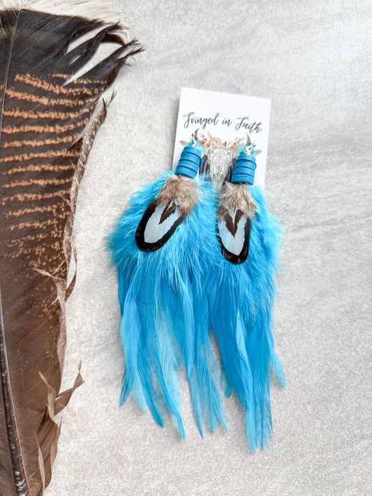 Neon Feather Earrings Blue