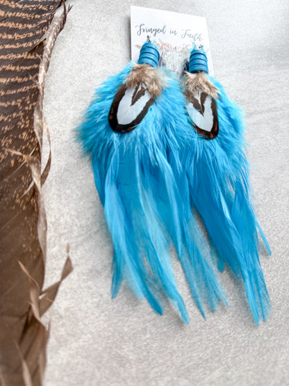 Neon Feather Earrings Blue