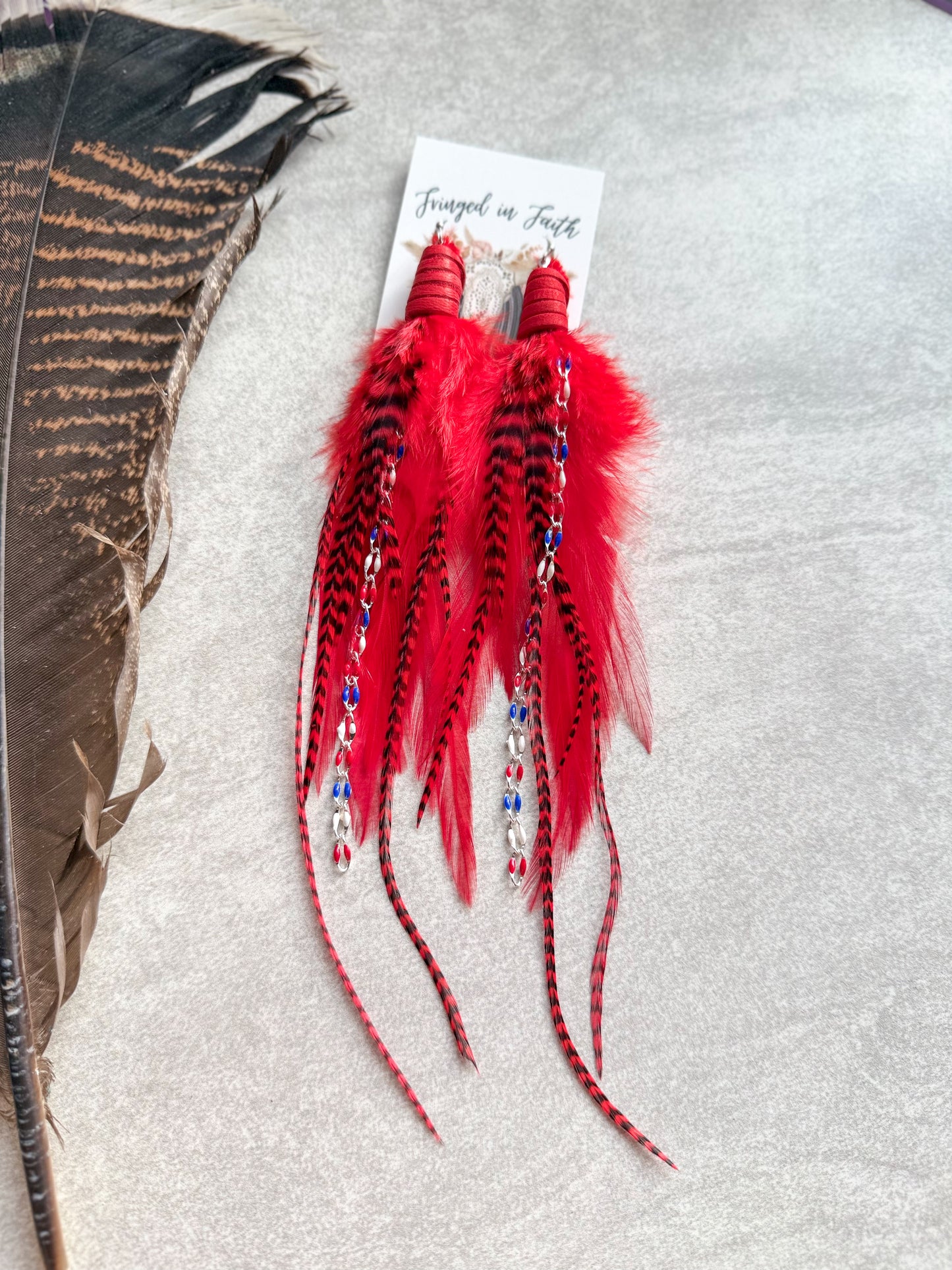 Feather Earrings Red