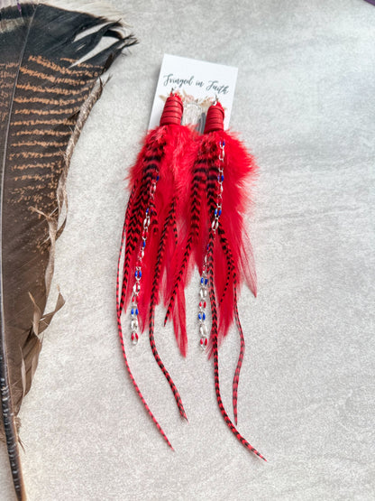 Feather Earrings Red