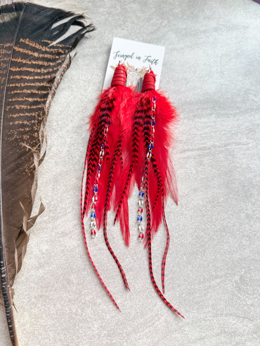 Feather Earrings Red