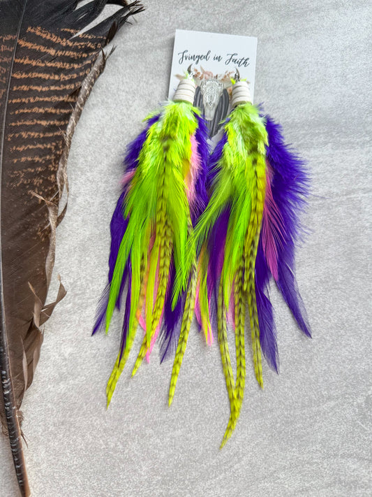 Neon Feather Earrings Rainbow