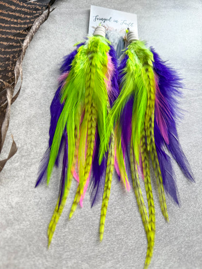 Neon Feather Earrings Rainbow