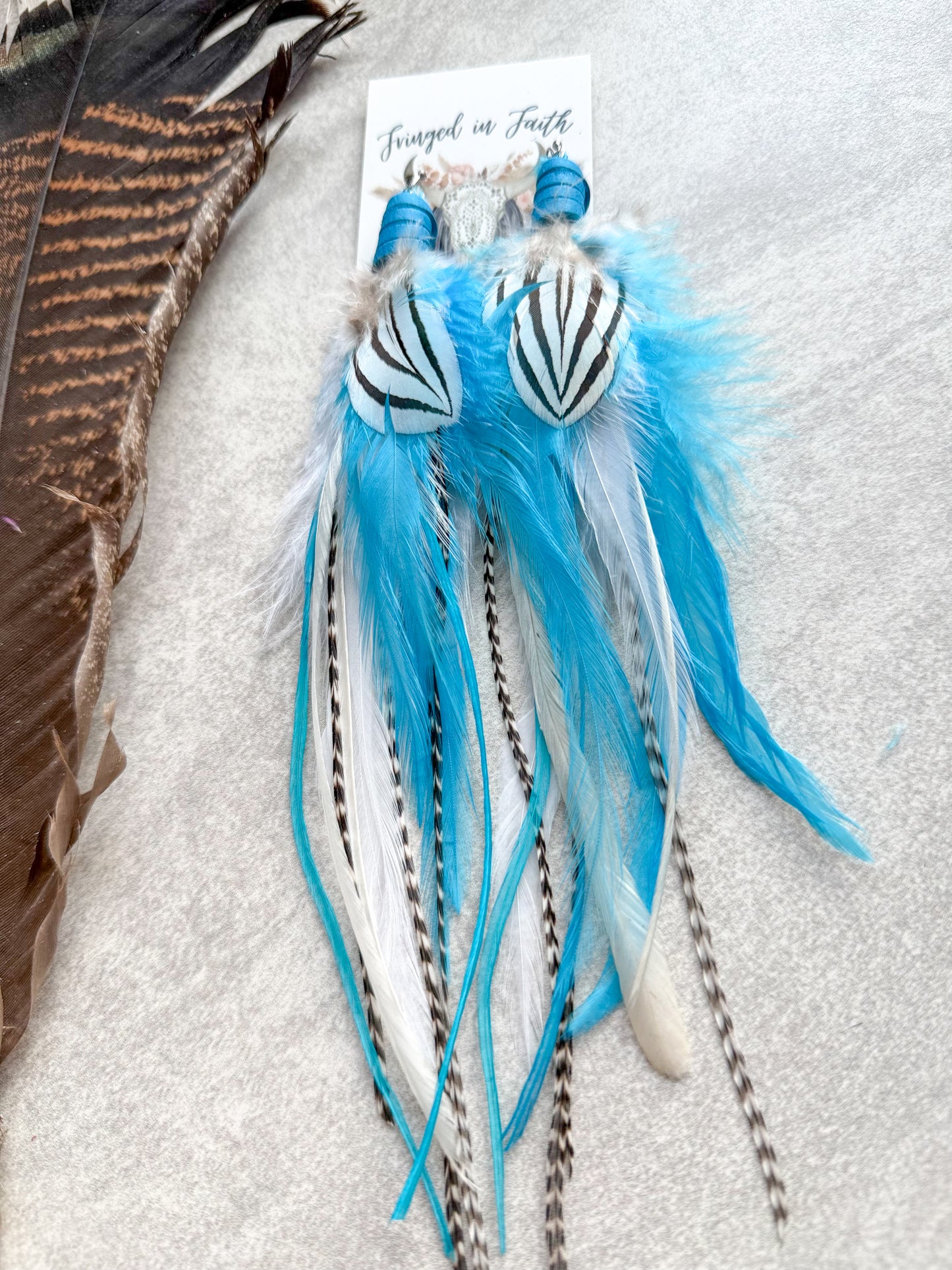 Feather Earrings Blue