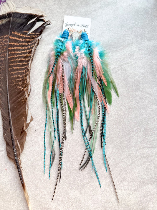 Neon Feather Earrings Turquoise