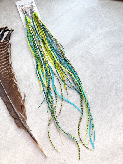 Neon Feather Earrings Teal