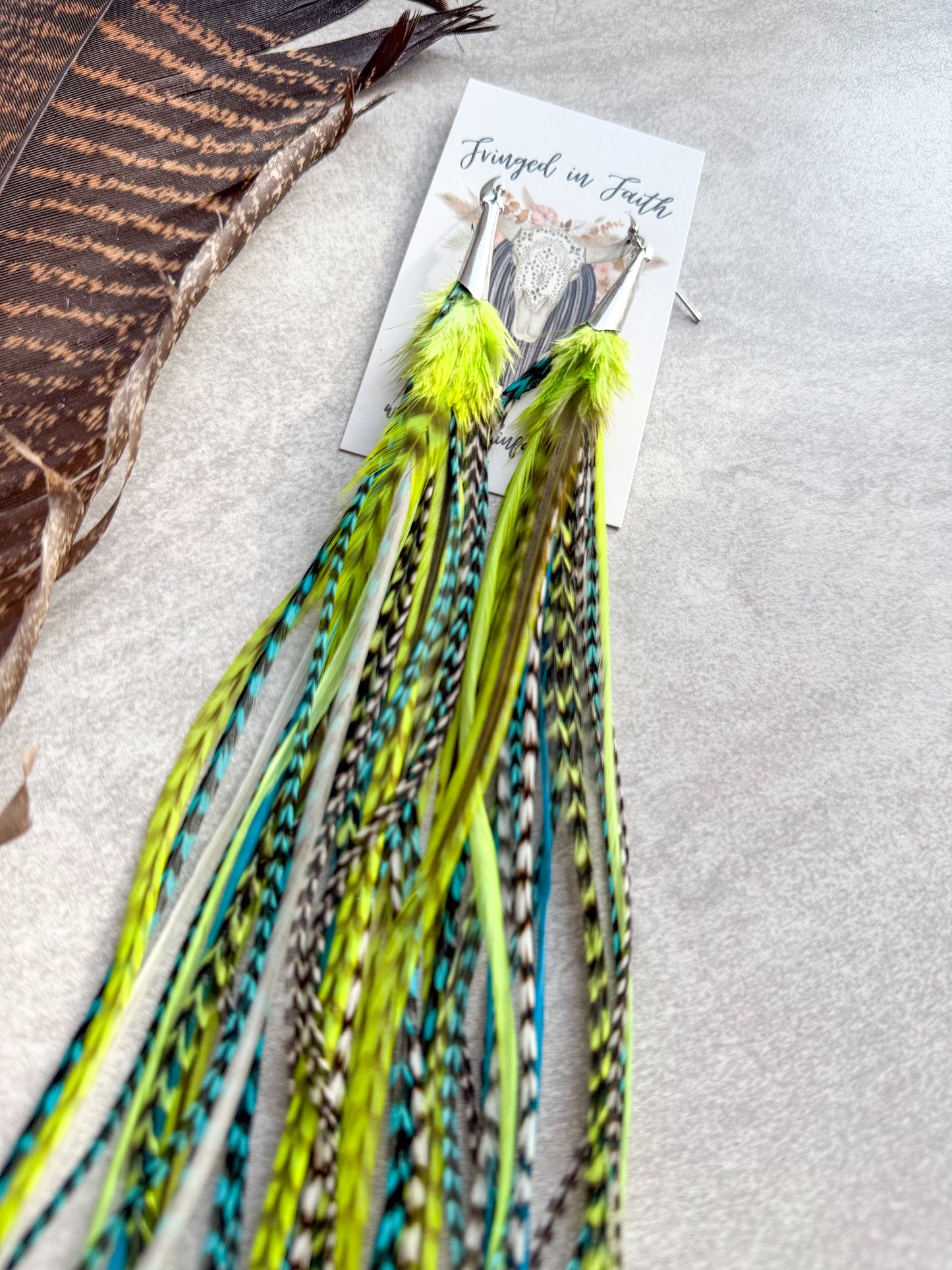 Neon Feather Earrings Teal