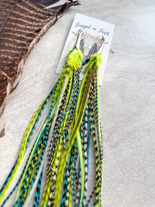 Neon Feather Earrings Teal