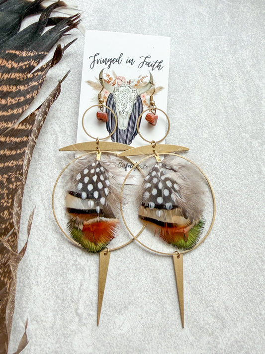 Boho Feathered Hoops With Rust Beads