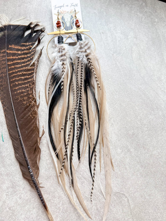 Boho White Feathers with Rust Beads
