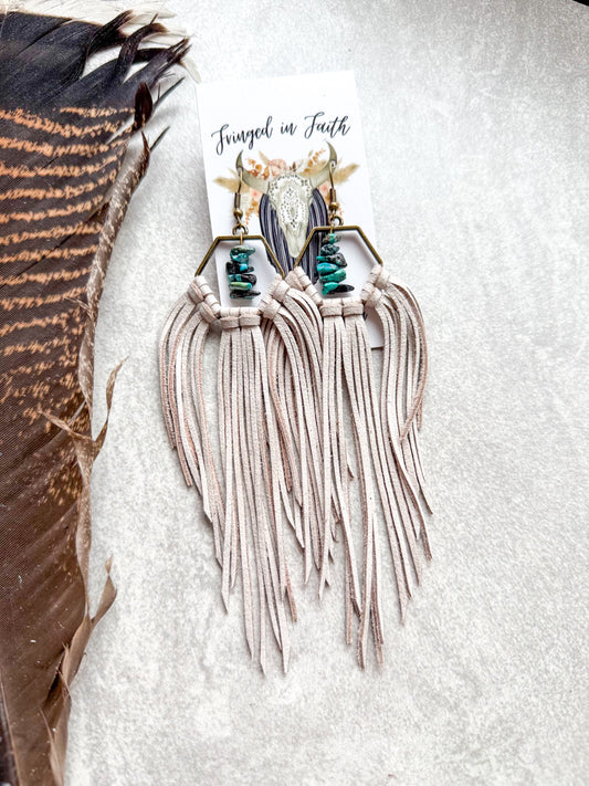 Turquoise Beaded Fringe Hoops