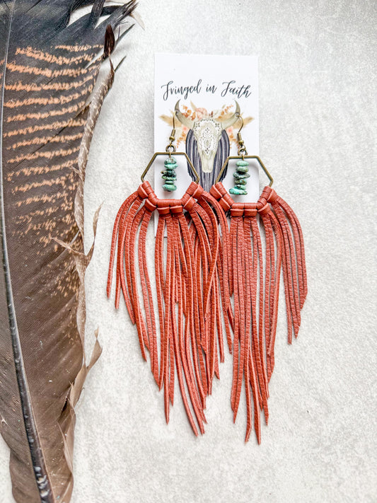 Turquoise Beaded Fringe Hoops