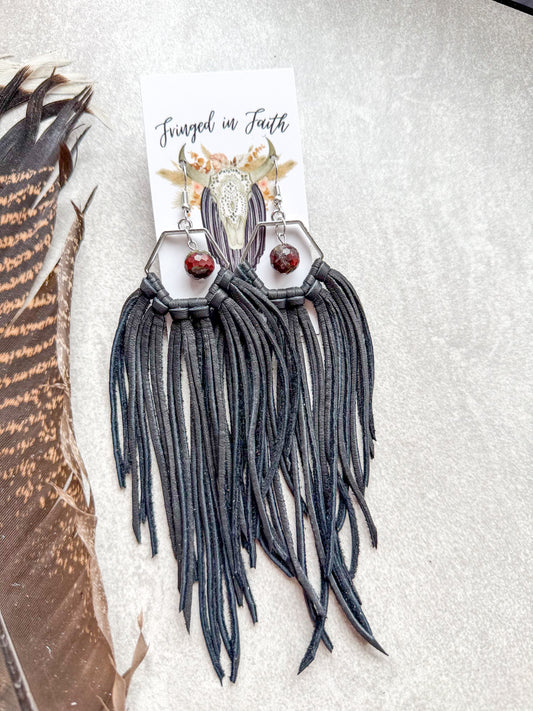Drangons Blood Stone Beaded Fringe Hoops