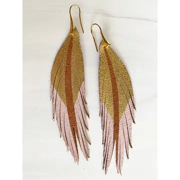 Gold Pink Glitter Painted Leather Earring