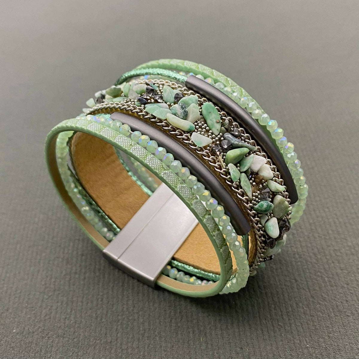 Handmade Gravel Multi-Layer Leather Magnetic Bracelet - LB/CS