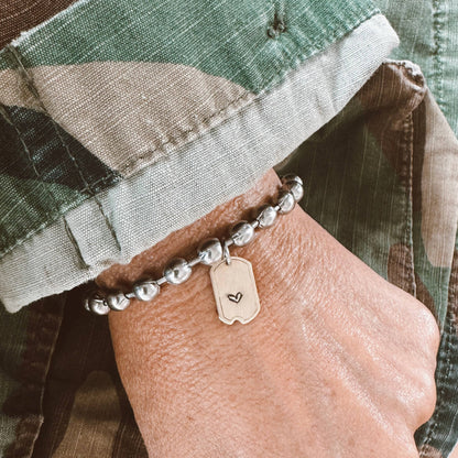 Brass Mini Dog Tag Heart Bracelet