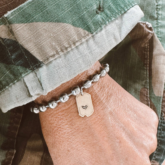 Brass Mini Dog Tag Heart Bracelet