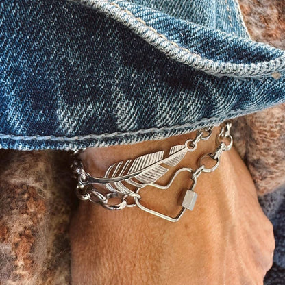 Chain Bracelet with a Heart Carabiner Center Charm