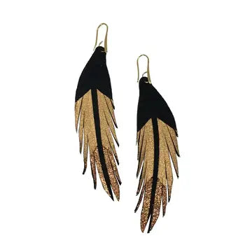 Black and Rose Gold Glitter Painted Leather Earring