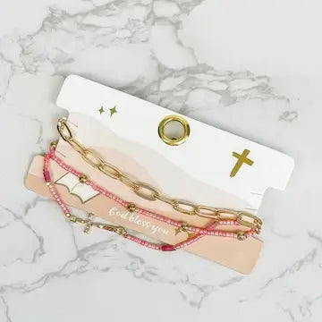 Cross Bracelet Set | Pink