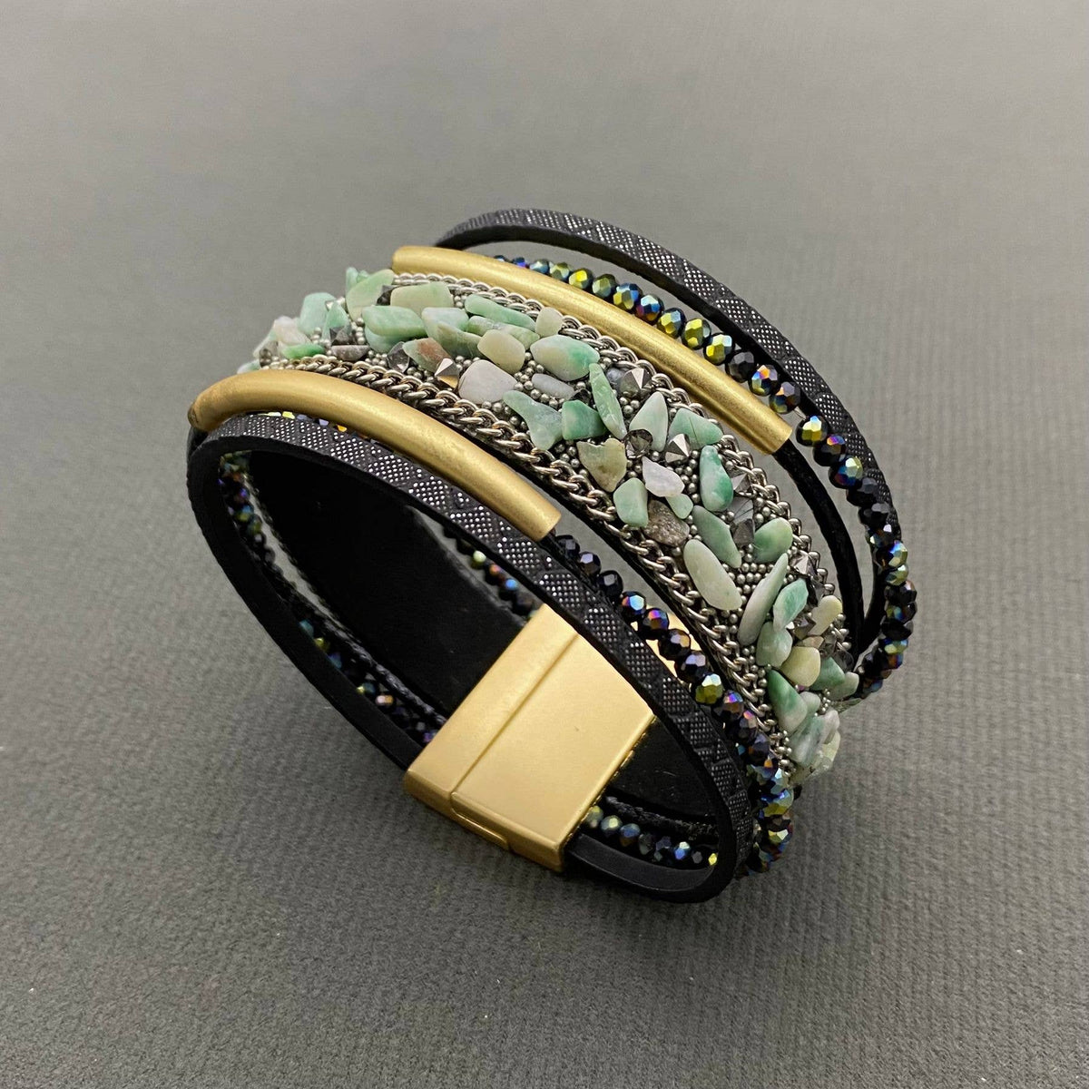 Handmade Gravel Multi-Layer Leather Magnetic Bracelet - LB/CS