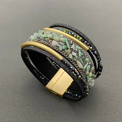 Handmade Gravel Multi-Layer Leather Magnetic Bracelet - LB/CS