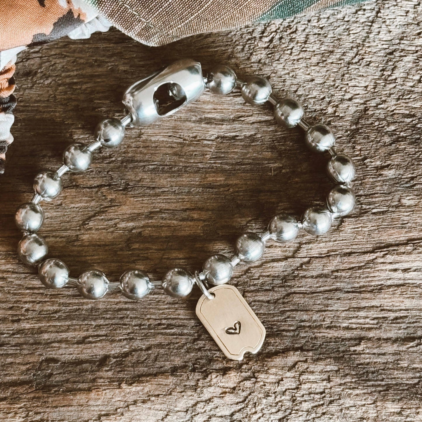 Brass Mini Dog Tag Heart Bracelet