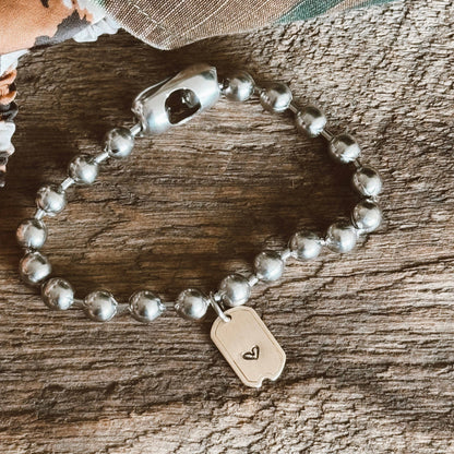 Brass Mini Dog Tag Heart Bracelet