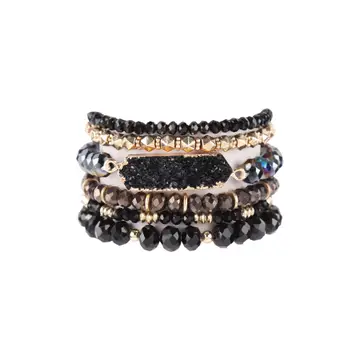 Druzy Stone Bracelet Set | Black