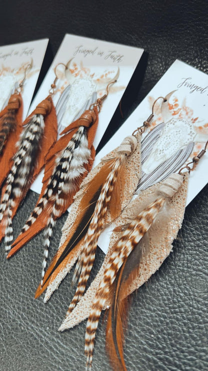 Roundup Feather Earrings | Cream + Rose Gold Sparkles